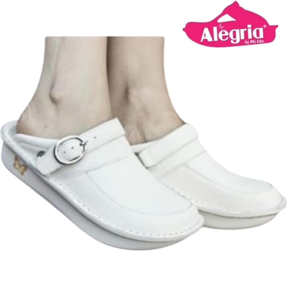 ALEGRIA Seville White leather Nurse Clogs Size 38 7.5-8